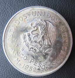 1952- 5 Pesos Mexican Silver coin