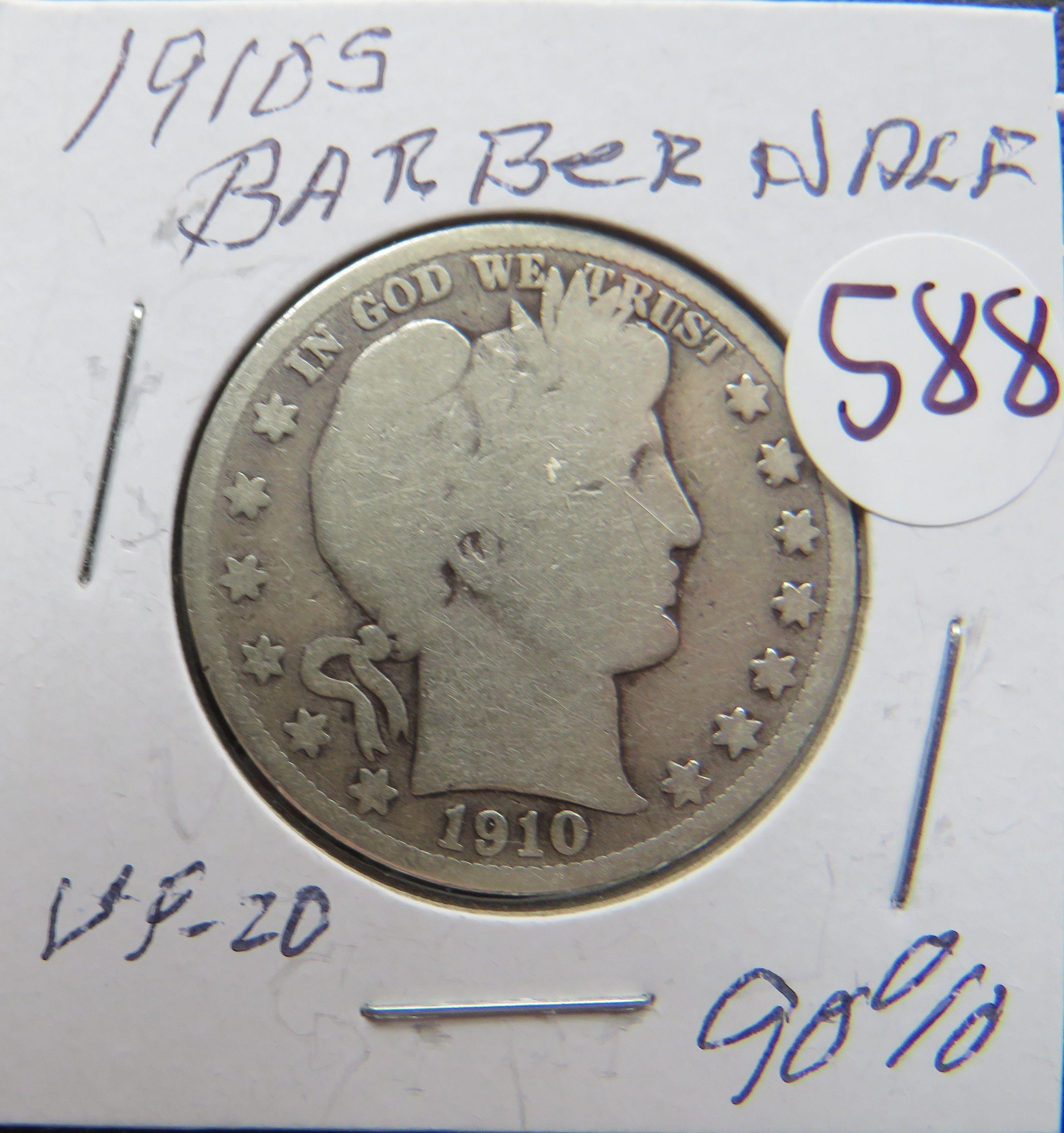 1910-S Barber Silver Half Dollar