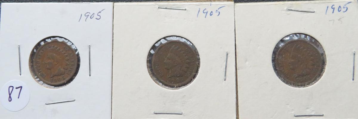 (3) 1905- Indian Head Pennies