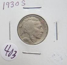 1930- S Buffalo Nickel