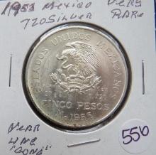 1953- 5 Pesos Mexican Silver coin