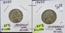 (2) 1943-S- Jefferson War Nickel