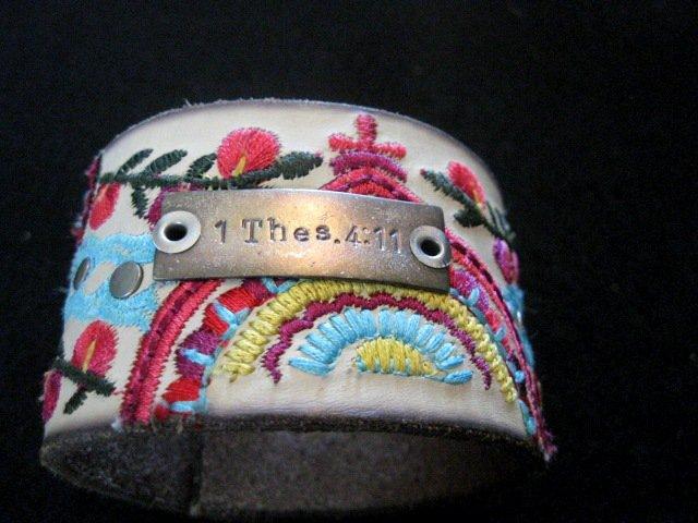 Signed Farmgirl Paints 1 Thes.4:11 Cuff Bracelet 2 1/4" wide