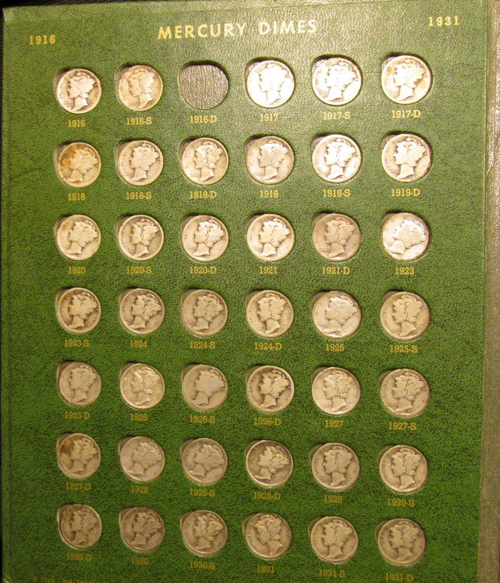 1916-63 Set of U.S. Silver Roosevelt & Mercury Dimes including both 1921 P & D. Missing only the 191