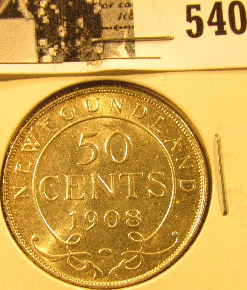 1908 Newfoundland Silver Half Dollar, Choice BU 63.