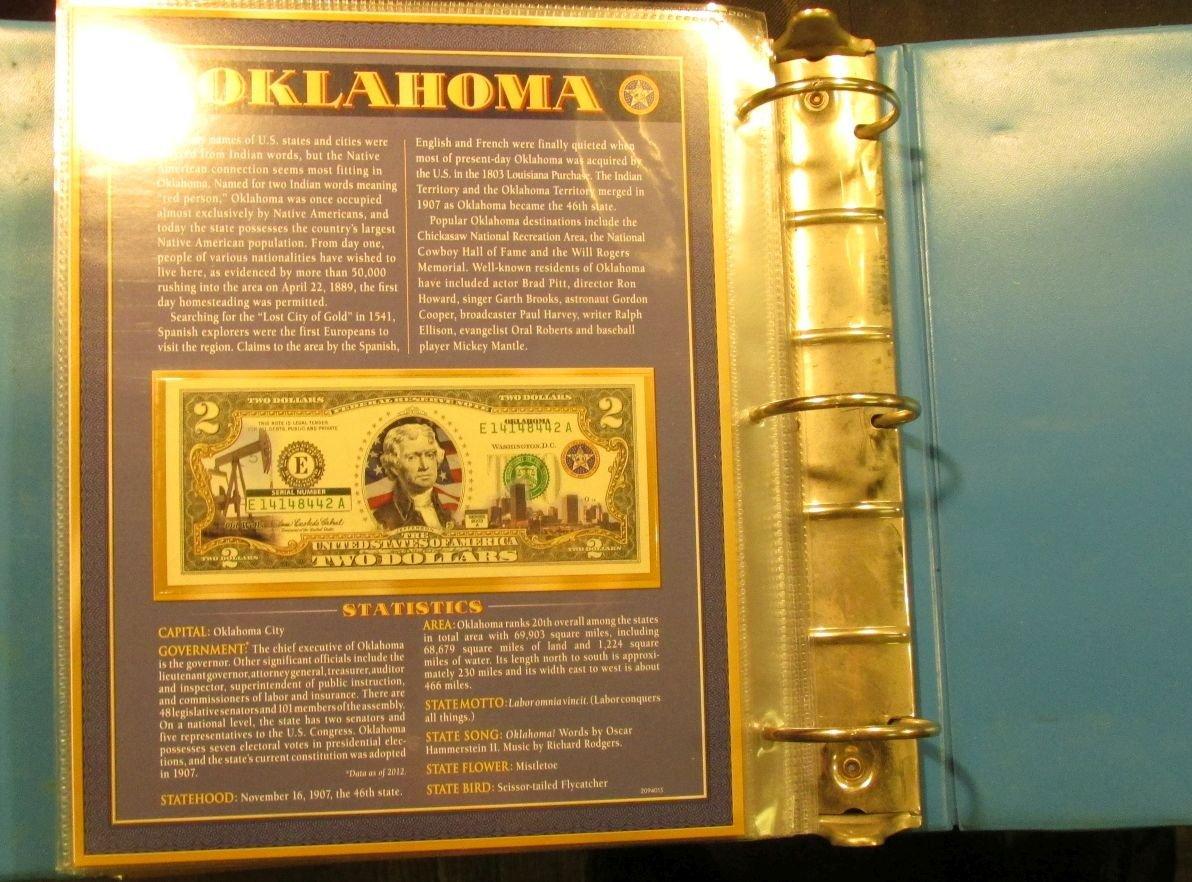 "Deluxe Folio of America's First National Parks Two Dollar Bills" All have been colorized and displa