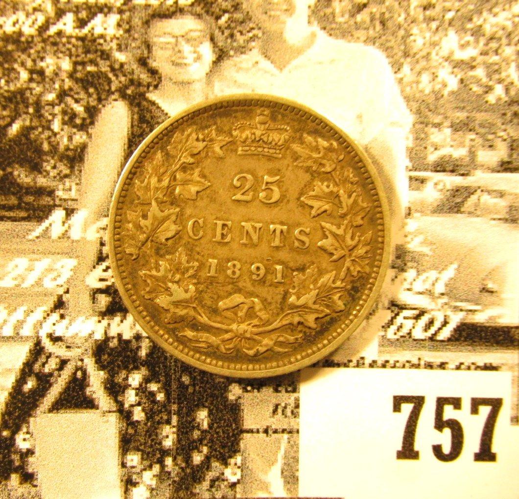 1891 Canada Silver Quarter, EF. Catalog $900.