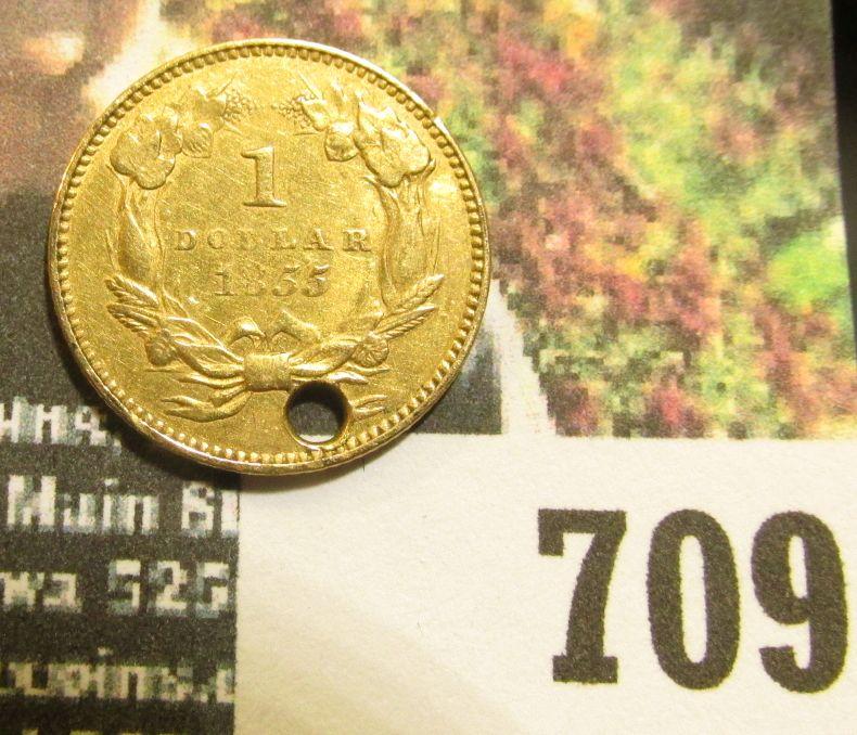 1855 Type Two U.S. One Dollar Gold Piece. VF. Holed.