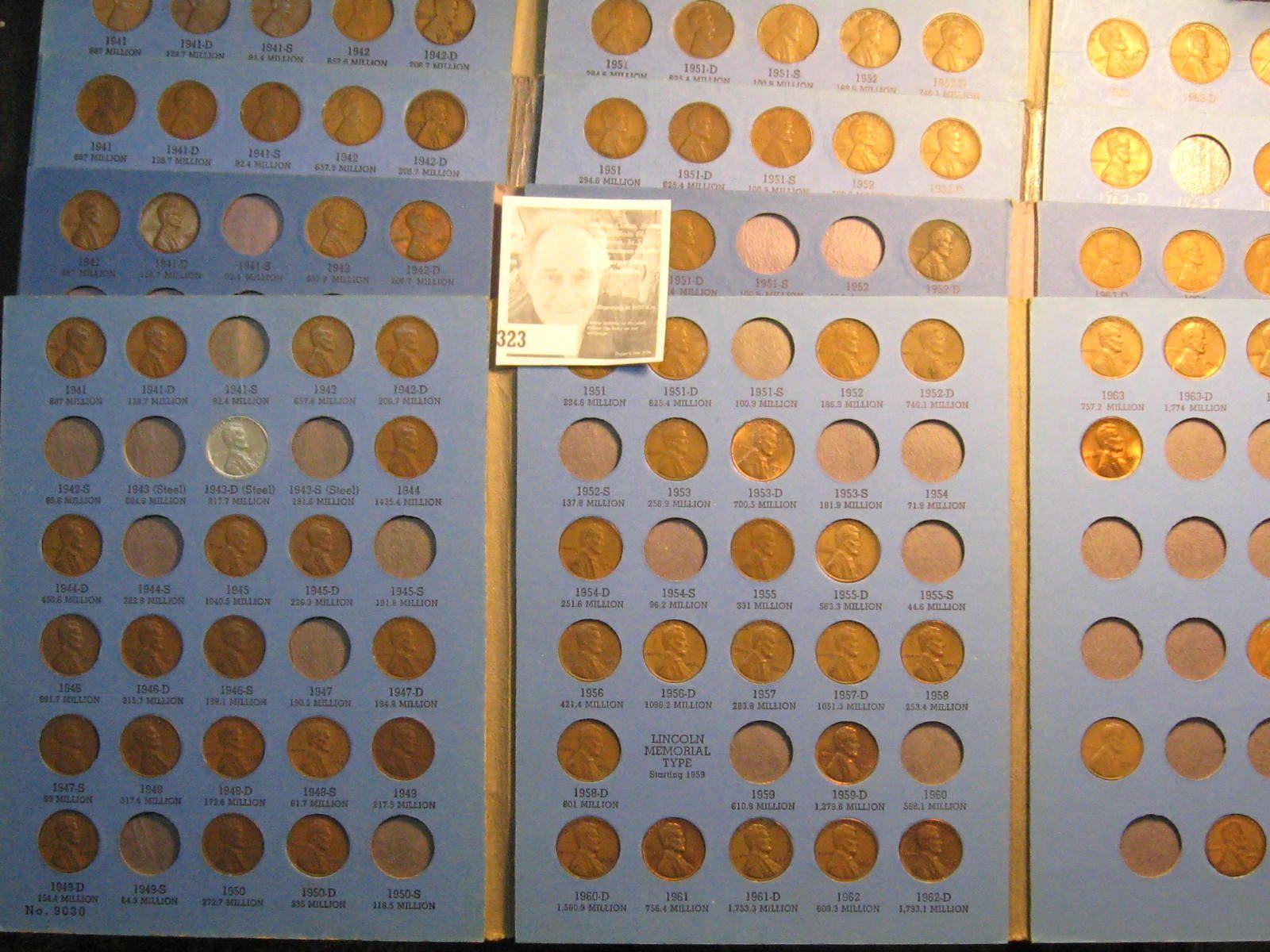(5) Partial Lincoln Cent Sets Starting 1941(323) Lincoln Cents & (1) Indian Head Cents.