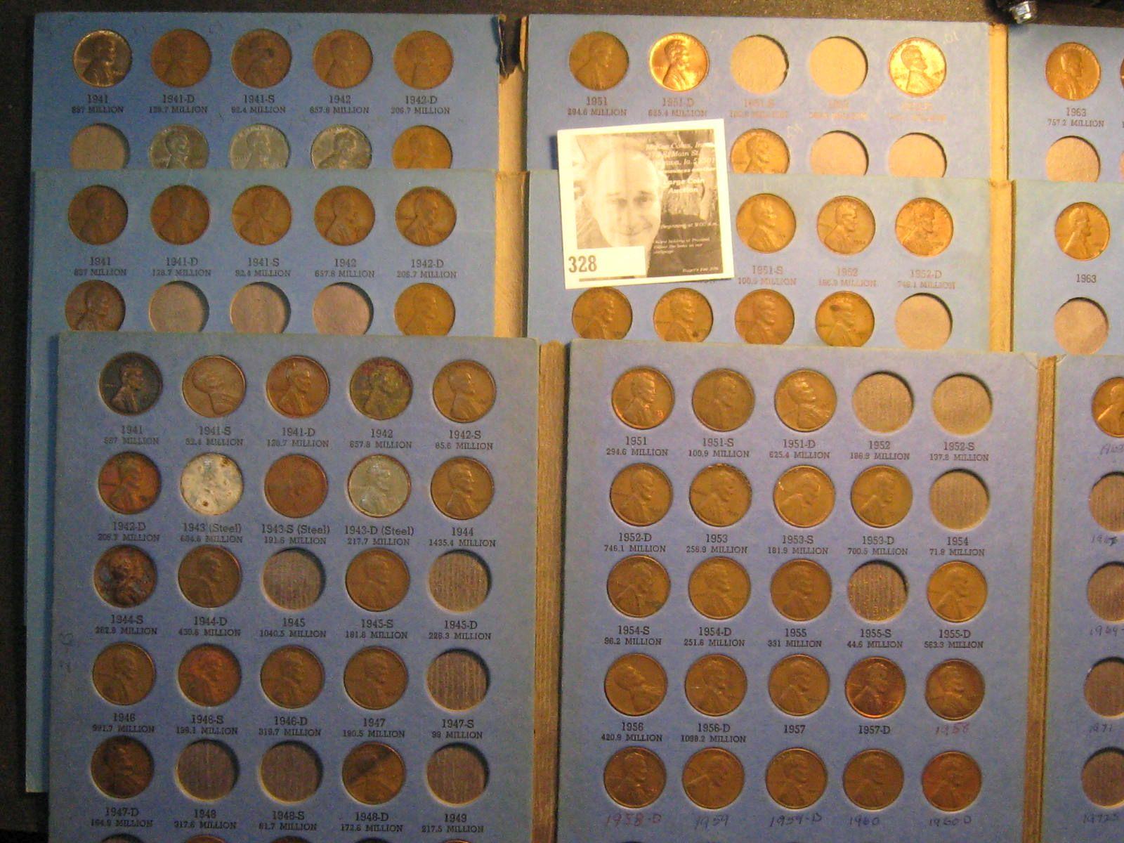 (5) Partial Sets Lincoln Cents Starting in 1941(265) Coins in Whitman Coin Folders.