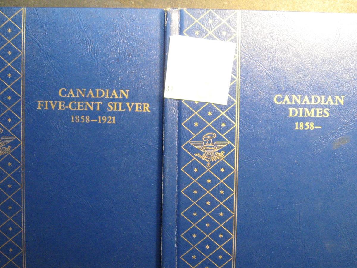 (2) Whitman Coin Albums Canadian  Five Cent Silvers 1858-1921 and  Canadian Dimes 1858- Used.