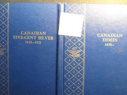 (2) Whitman Coin Albums Canadian  Five Cent Silvers 1858-1921 and  Canadian Dimes 1858- Used.