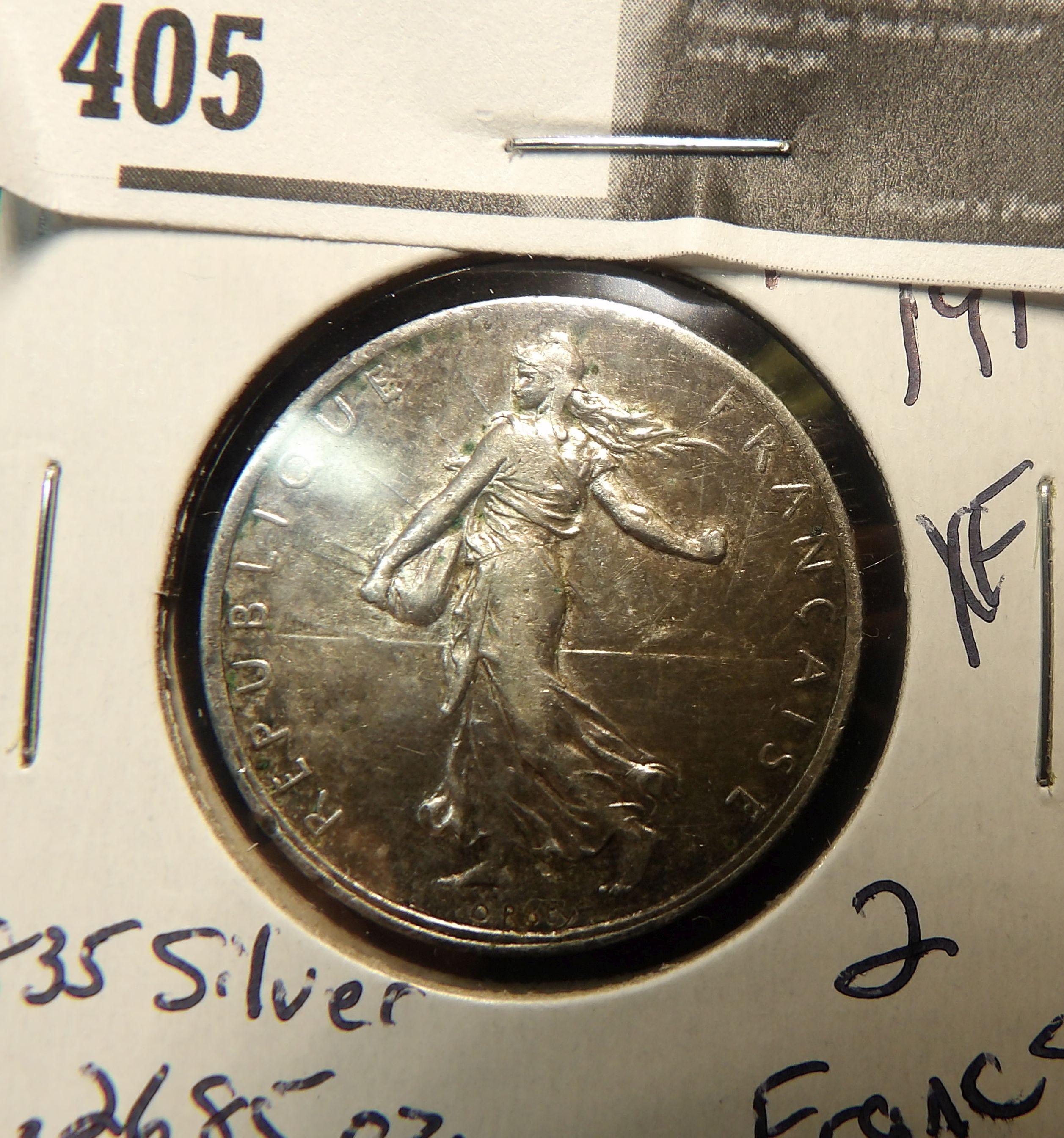 1916 France - 2 Francs - XF, .835 silver .2685 oz - Our US Walking Liberty coins may have been inspi