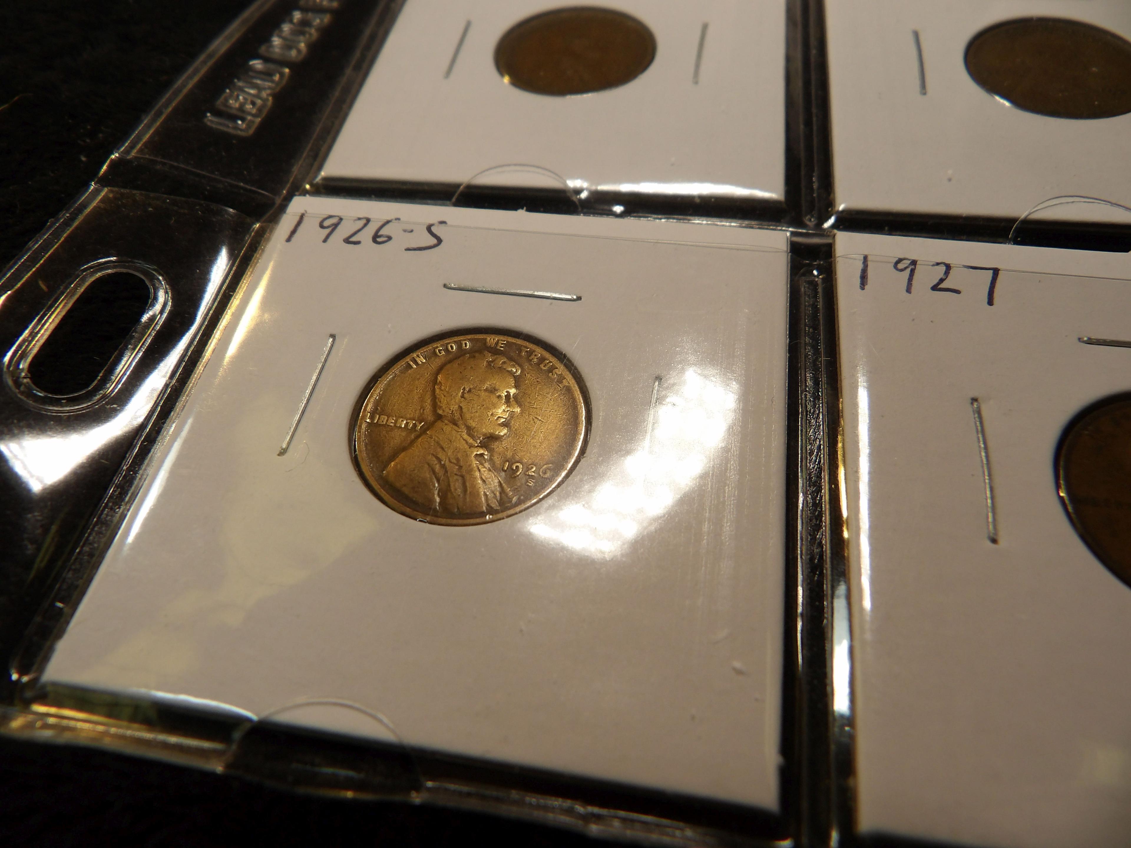 Plastic Page with 20 carded Lincoln Cents dating 1916-27S. Includes a scarce 1926 S.