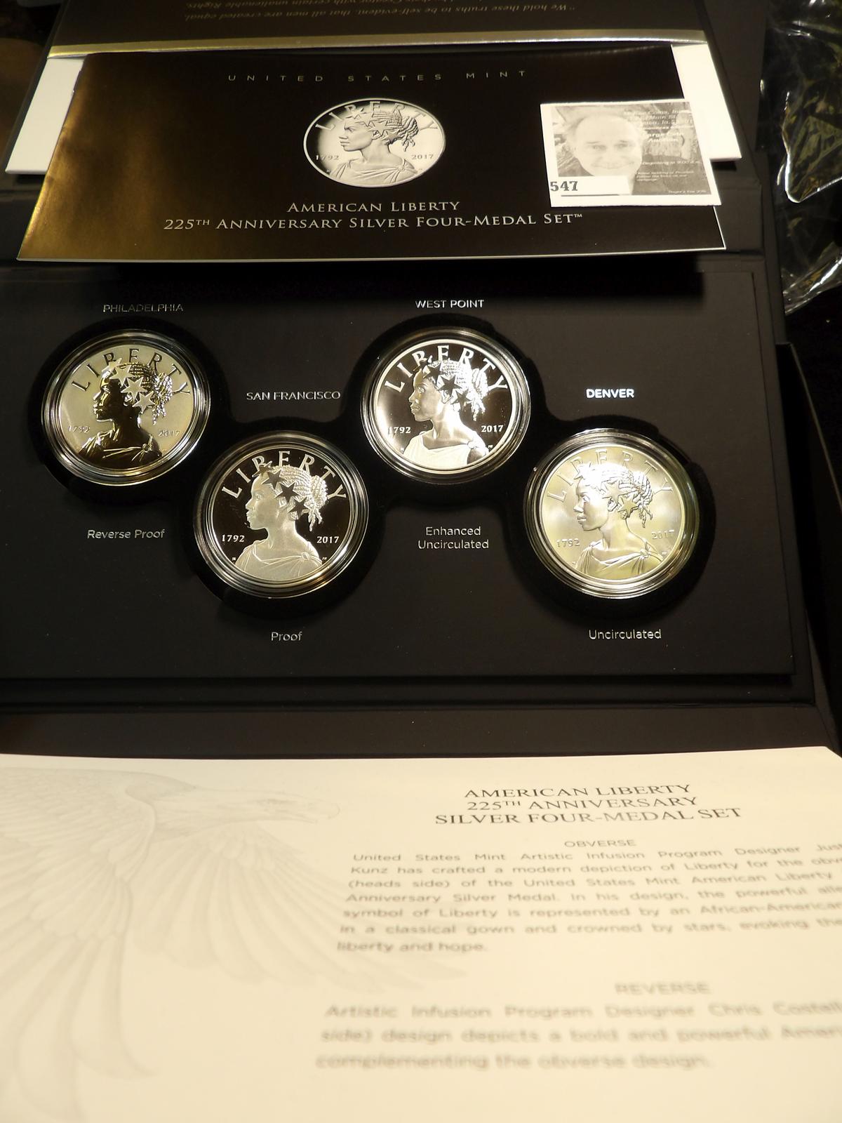 225th Anniversary U.S. Mint Silver Four-Medal Set in original box of issue with C.O.A. Philadelphia