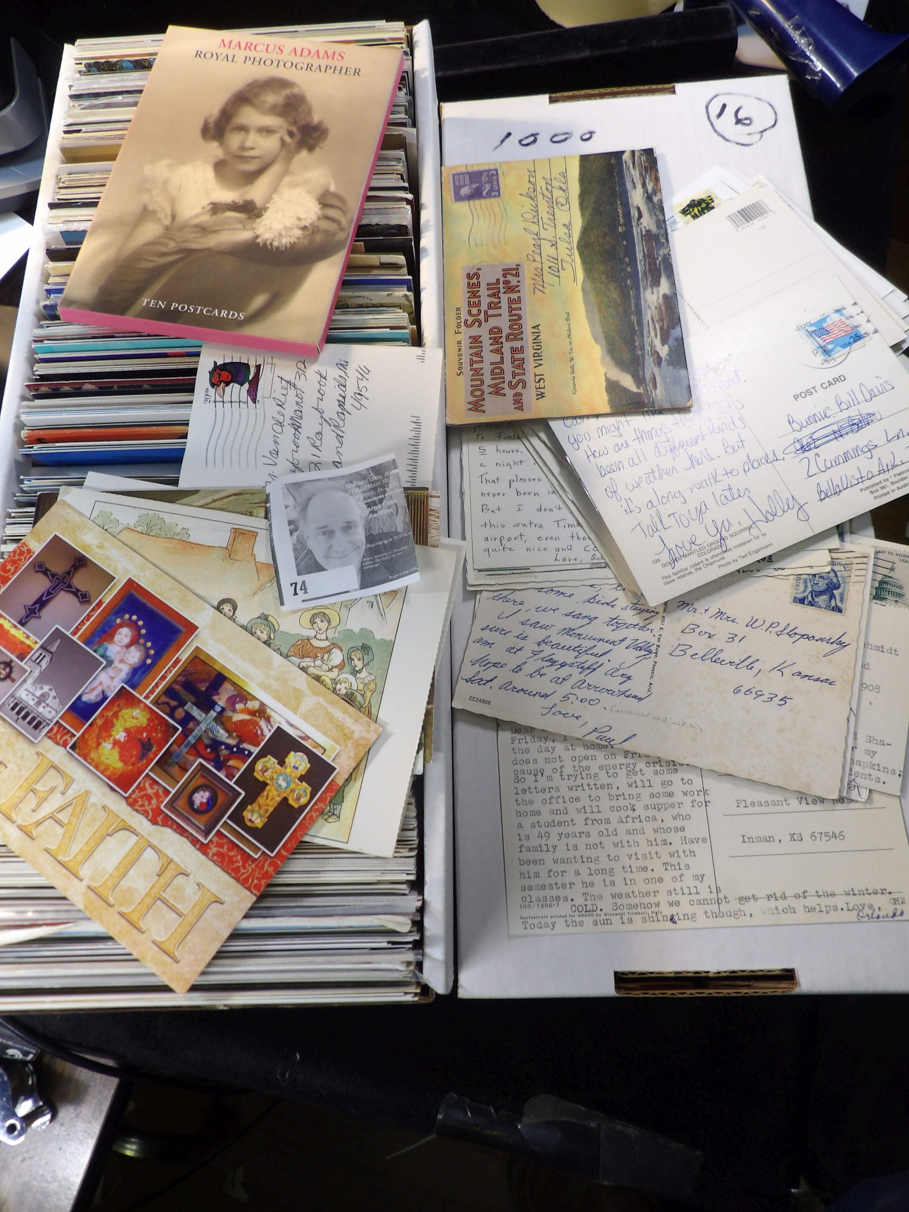 Approximately 1000 Old Post Cards in a Postal Card box. Many have interesting Post Marks and cancell