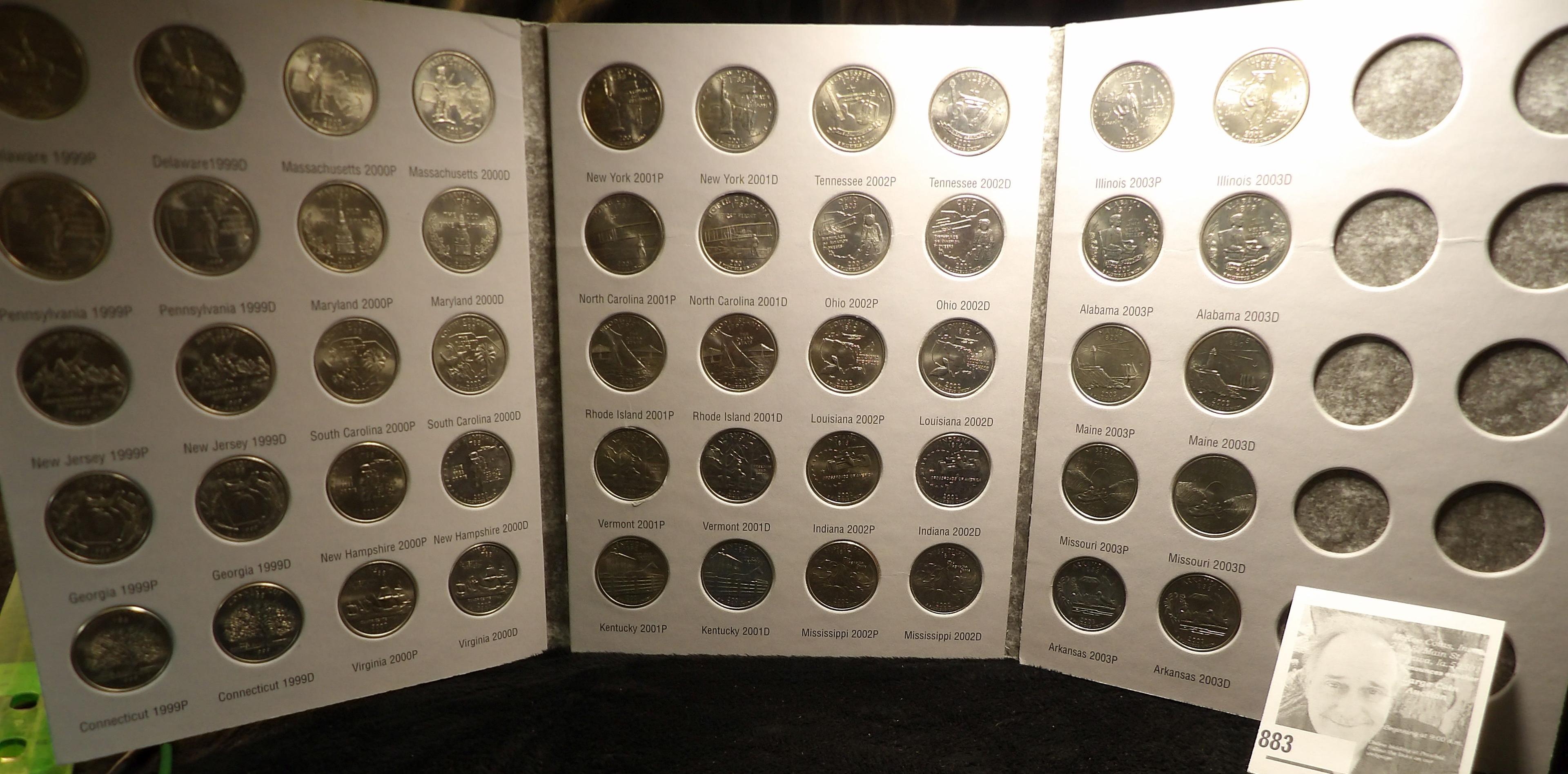 1999-2003 Complete Set of Statehood Quarters in a blue Whitman folder. All appear BU. ($12.50 face).