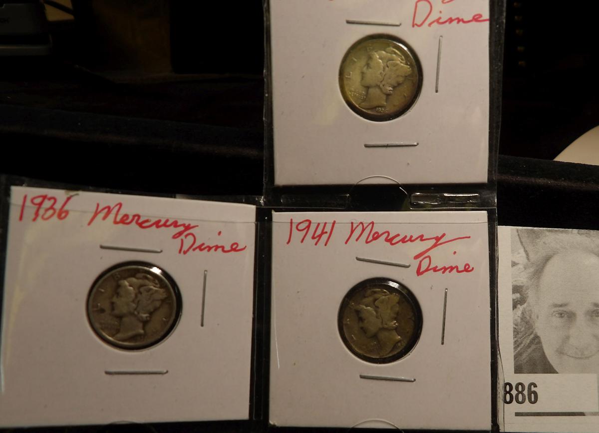 1926 P, 36 P, & 41 P Silver Mercury Dimes.