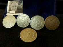 Collection of five New Orleans Mint U.S. Morgan Silver Dollars: 1899, 1900, 1901, 1902, & 1904. In a