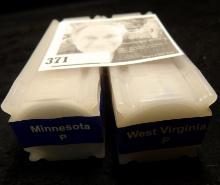 2005 P Minnesota & West Virginia Original BU Rolls of Statehood Quarters in square plastic coin tube