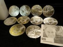 (10) 2021 T.1 One Ounce .999 Fine Silver American Eagle Dollar Coins. All Gem BU.