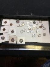 Group of coins, including pennies nickels, dimes, all old 35 piece