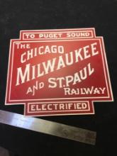 hardboard railroad sign Chicago, Milwaukee, Saint Paul, Railroad