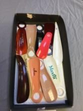 vintage, 11 piece plastic shoe advertising horns from various hotels