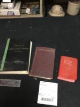 vintage three-piece hardback books, different language, books
