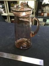 vintage depression, pink with silver overlay pitcher with lid