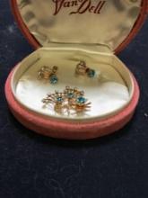antique Van dell brooch, and earrings, set in case