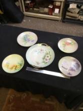 five piece group of hand-painted plates, various makers