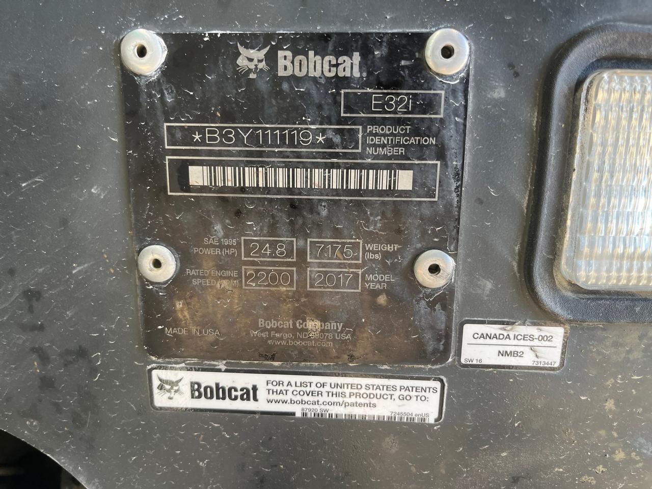 2017 Bobcat E32i Mini Excavator