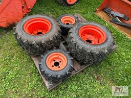 Set of 4 tires and wheels with ag tread, fits Kubota BX1500