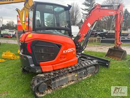 Kubota KX057-5 excavator, cab, angle blade, 36in digging bucket, 268 hrs, excellent