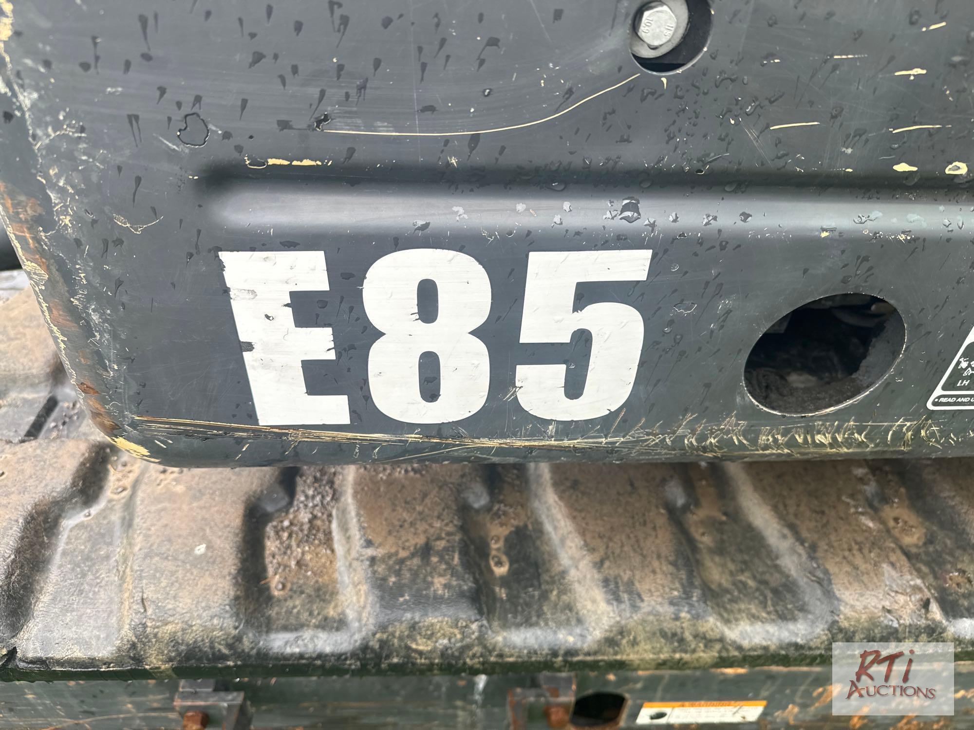2015 Bobcat E85 excavator, cab, rubber tracks, blade, 24in digging bucket, 1103 hrs