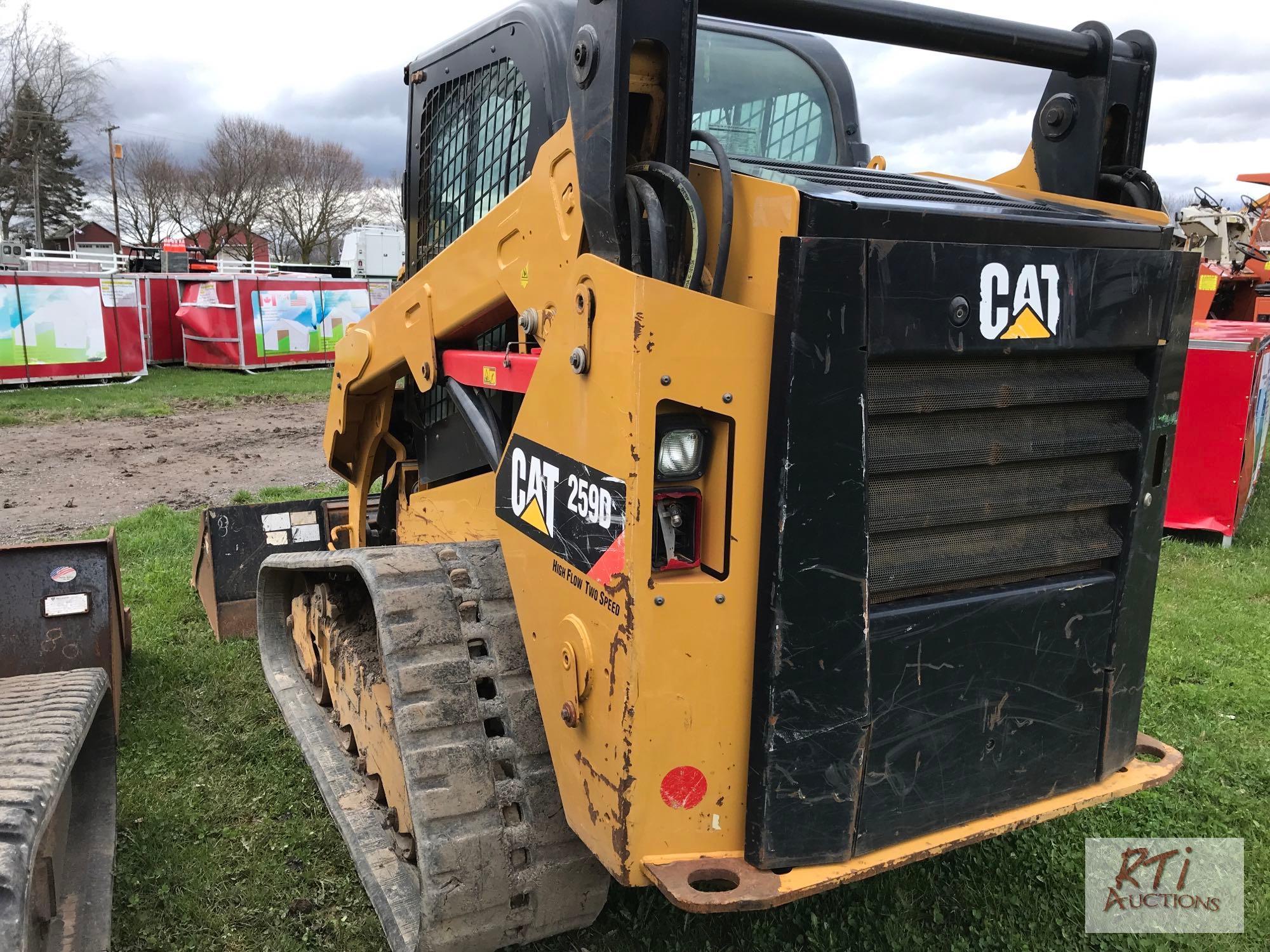 Caterpillar 259D track loader with enclosed cab, 2 speed, high flow, GP bucket, 3506 hrs, start code