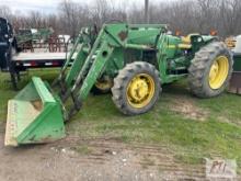 John Deere 2350 tractor, loader, GP bucket, lift arm, draw, PTO, 1 remote, diesel, 8413 hrs, key is