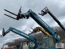 Gradall 544D telehandler, rotating fork carriage, 48in forks, front outriggers, cab, hydraulic crane