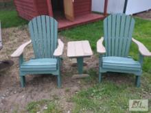 Set of 2 poly Adirondack folding chairs with side table