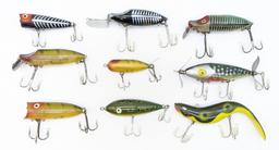 (9) Various Style Antique Heddon Fishing Lures