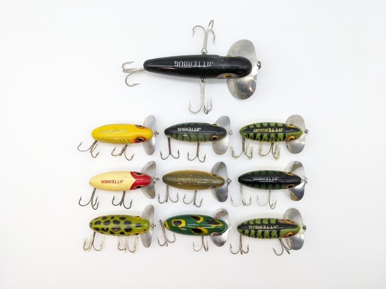 (10) Antique Fred Arbogast Jitterbug Fishing Lures