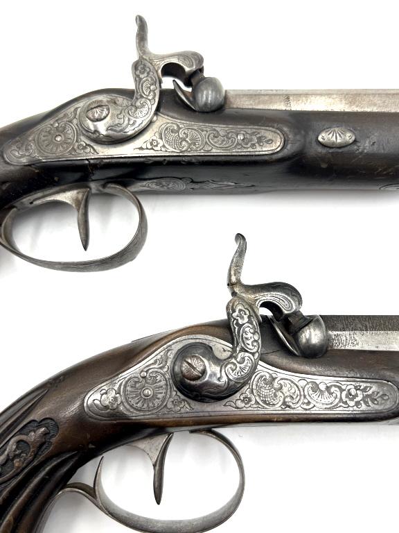 Pair of Antique Percussion Dueling Pistols in Box