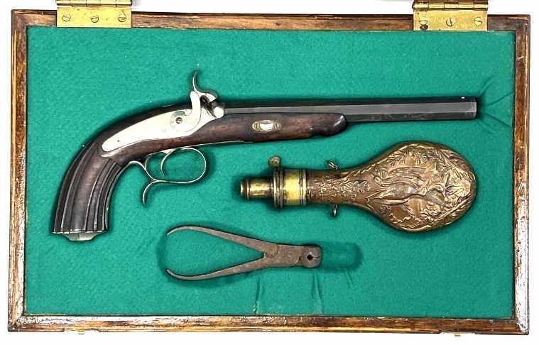 Antique French Dueling Black Powder Pistol in Case
