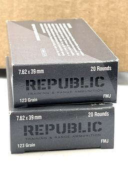 500 Rounds Republic 7.62 x 39mm 123 Grain Ammo