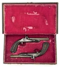 Pair of Antique Percussion Dueling Pistols in Box