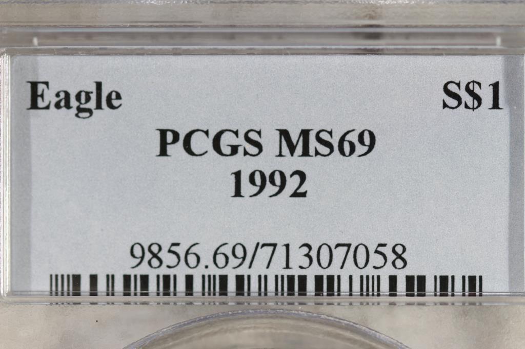 1992 AMERICAN SILVER EAGLE PCGS MS69