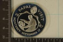 .76 OZ. PF STERLING SILVER 1987 PAPAL VISIT ROUND