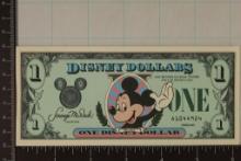 1987 DISNEY 1 DOLLAR, CRISP UNC COLORIZED BILL