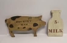 PAIR OF WOODEN SIGN DECORATIVES